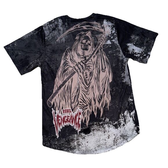 Rebel Vengeance Men’s Button Down Shirt Grim Reaper On Skeleton Horse Large - Picture 6 of 6